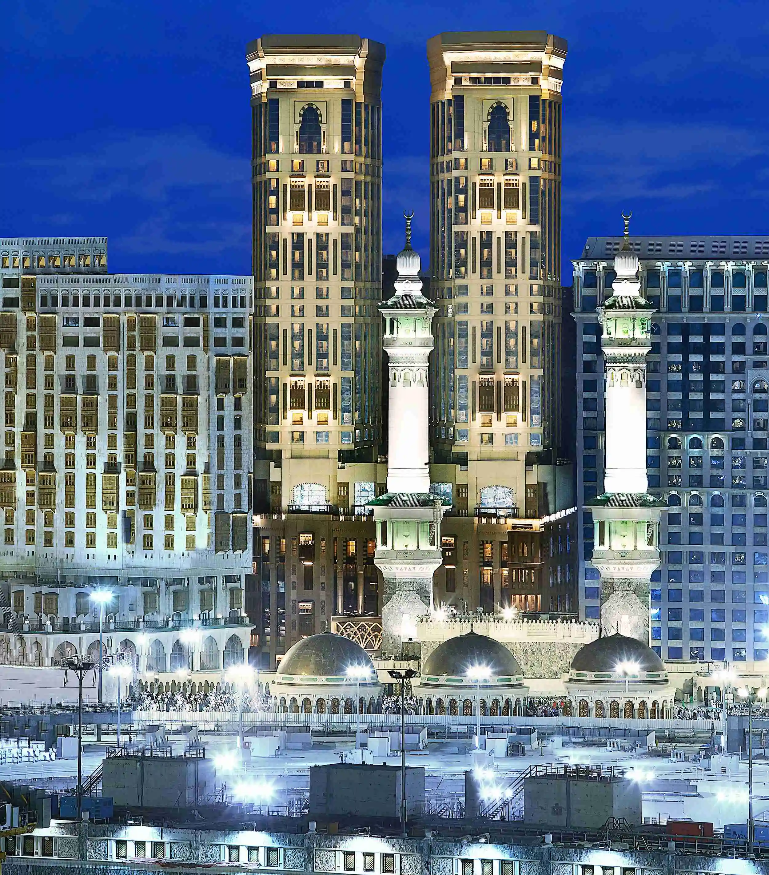 Architectural exterior view of the Conrad Makkah Jabal Omar hotel, a luxury accommodation near the Grand Mosque.