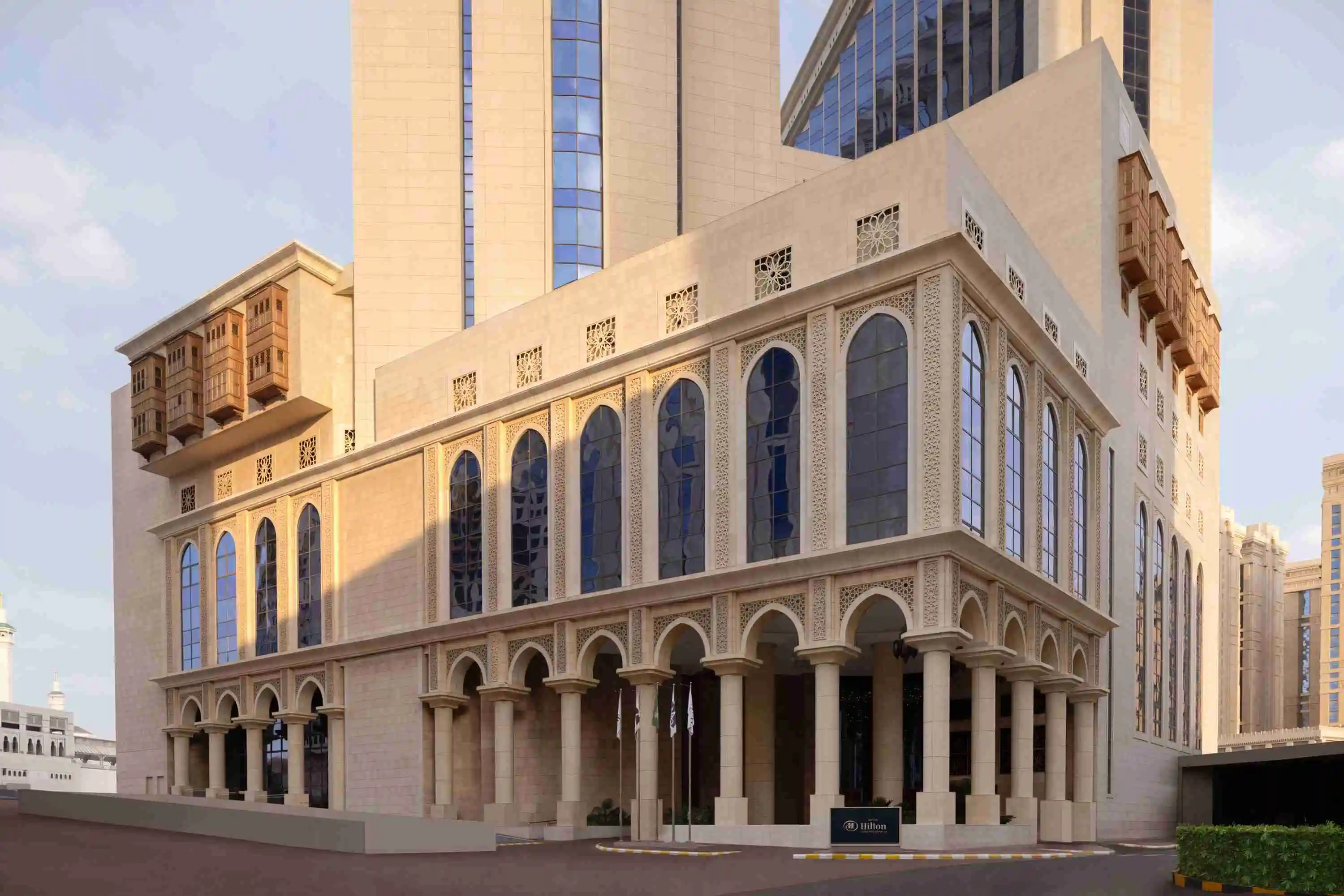 Architectural view of the Hilton Makkah Convention Hotel, designed for both pilgrims and business travelers.