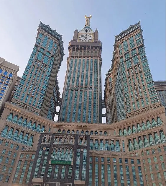 The grand architecture and facade of Abraj Al Bait Mall in Makkah.