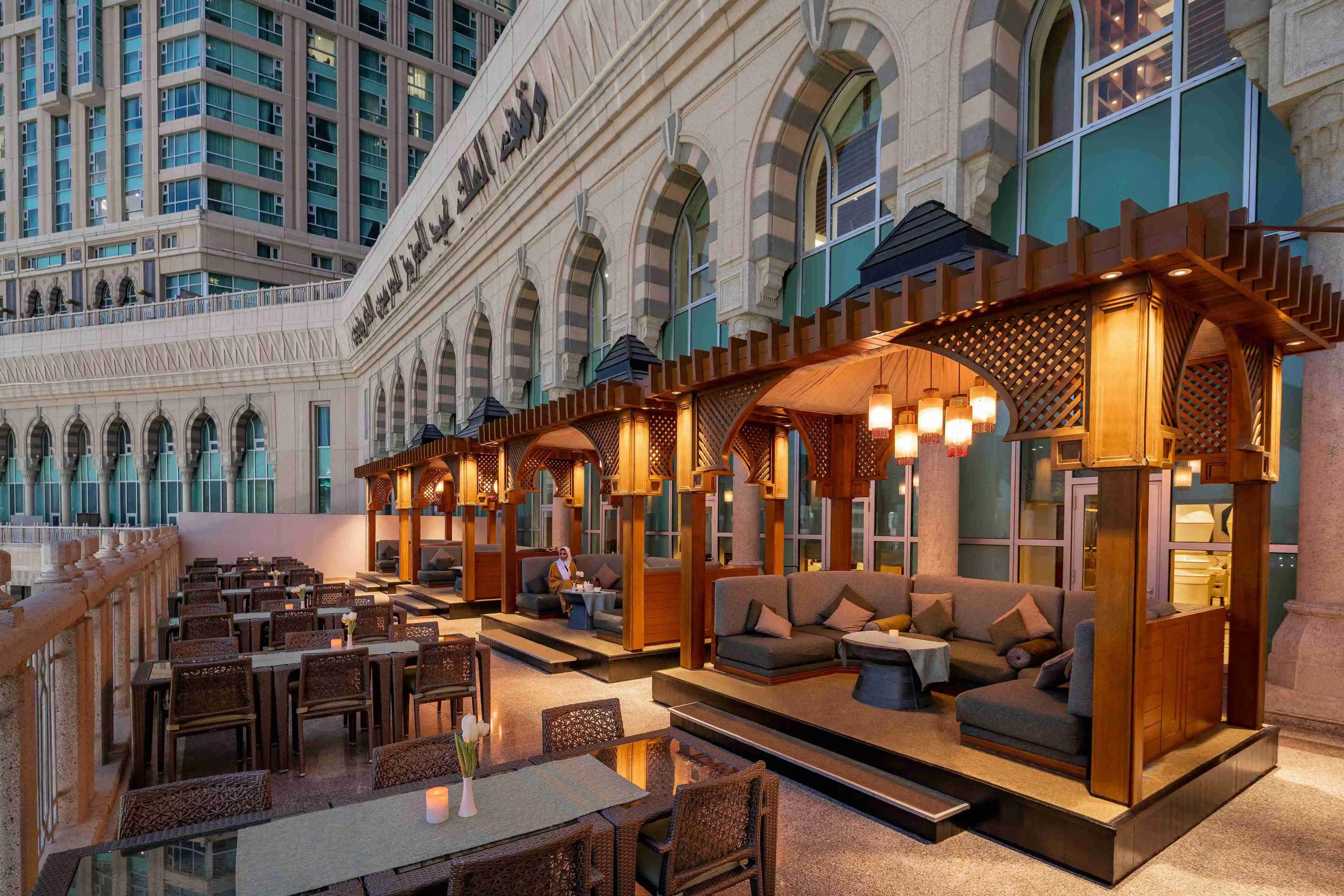 View of the Raffles Makkah Palace hotel architecture, known for its elegant design and proximity to the Haram